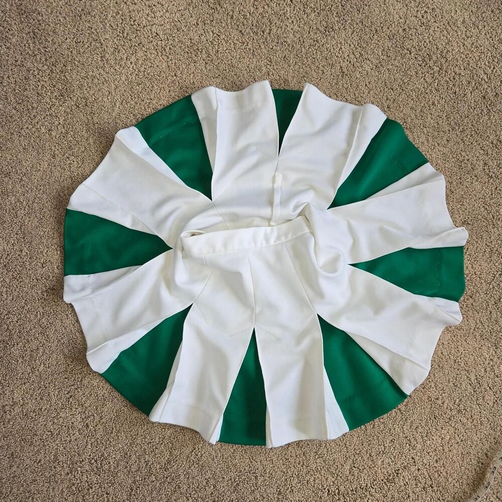 Vintage USA Made White & Emerald Green Pleated Cheerleader Mini Skirt - Small
